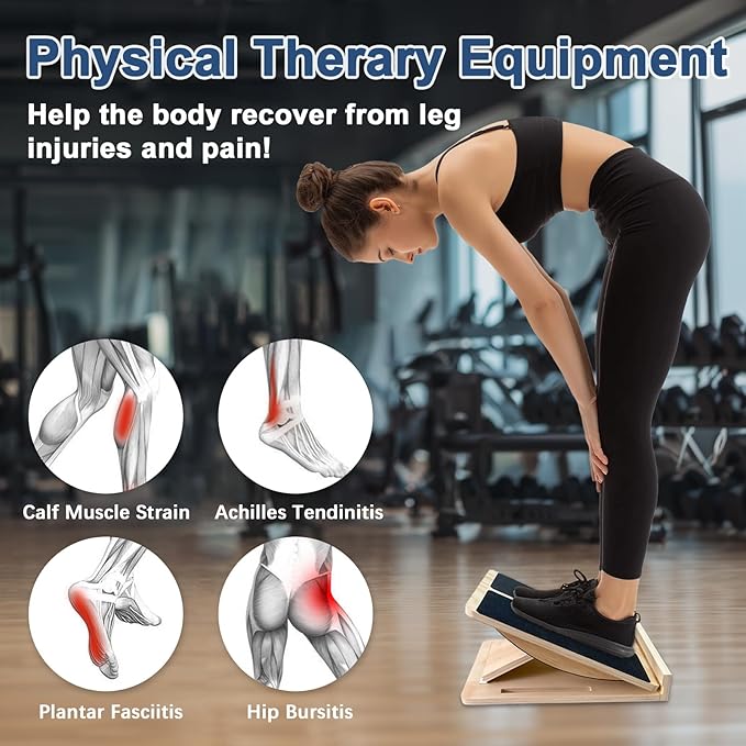 Adjustable Foot Incline Wooden Slant Board For Calf Stretching,440lb Capacity, Balance Velour Stretcher Ankle Stretch Knee Leg Boards Squats Wedge Exercise Fitness Equipment（sland &Balance Board)