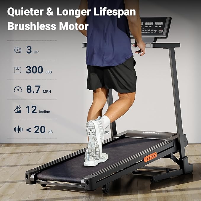 THERUN Treadmill with Incline, Incline Treadmill, Brushless Motorized Treadmills for Quiet Running