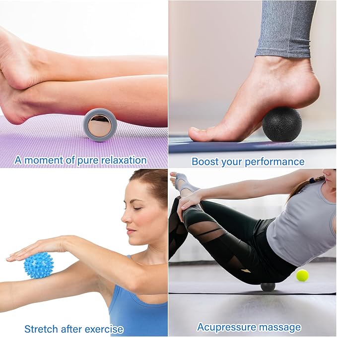 WOVTE Massage Lacrosse Ball for Sore Muscles, Shoulders, Neck, Back, Foot, Body, Deep Tissue, Trigger Point, Muscle Knots, Yoga and Myofascial Release (Blue) (Gray Blue Black)