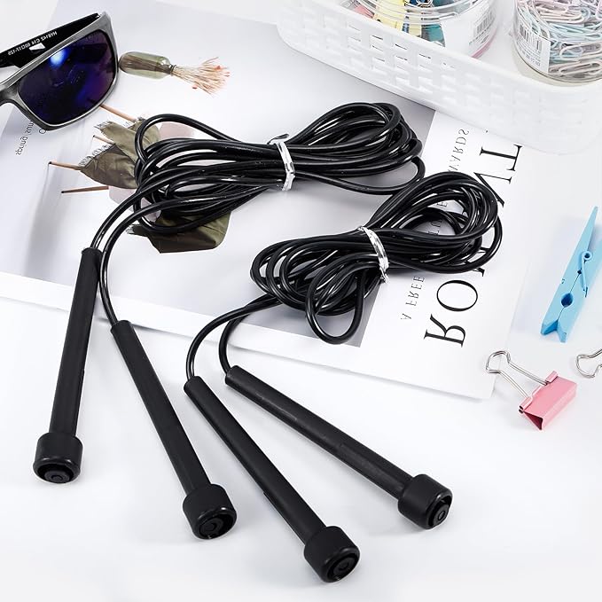 10 Pcs Jump Ropes, Adjustable Jumping Ropes with Plastic Handles, Skipping Rope for Fitness Exercise, Lightweight Speed Rope for Kids, Men, Women(Black)