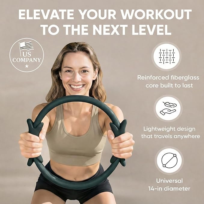 Pilates Home Workout Kit – 7pc Pilates Set for Women with Toning Ring (Magic Circle), Mini Ball & Resistance Bands. Full Mat Pilates Equipment for Yoga, Core & Stretching at Home
