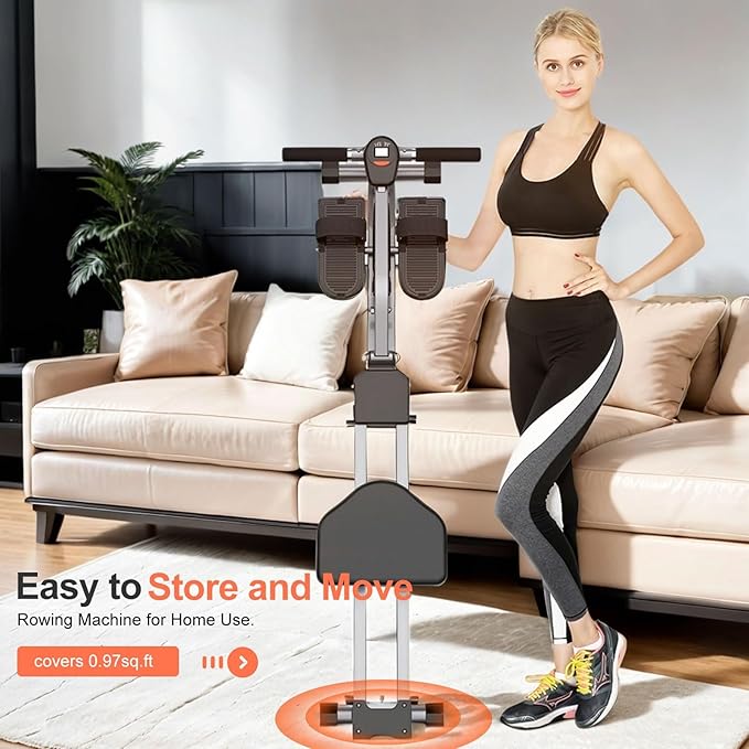 Rowing Machines for Home Foldable,Indoor Fitness Hydraulic Rowing Machine,300LBS Weight Capacity with 12 Levels of Adjustable Resistance,LCD Display for Real-time Recording,Dual Tracks for Quieter