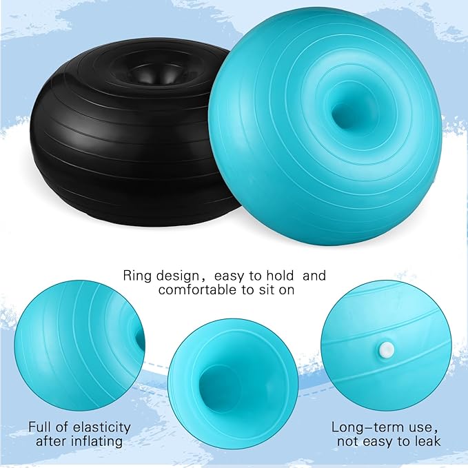 Libima 4 Pcs Flexible Seating for Classroom Inflatable Yoga Ball Chairs with Pump Donut Exercise Ball Chair Cushion Seat for Balance and Stability Training Home Office Gym Workout