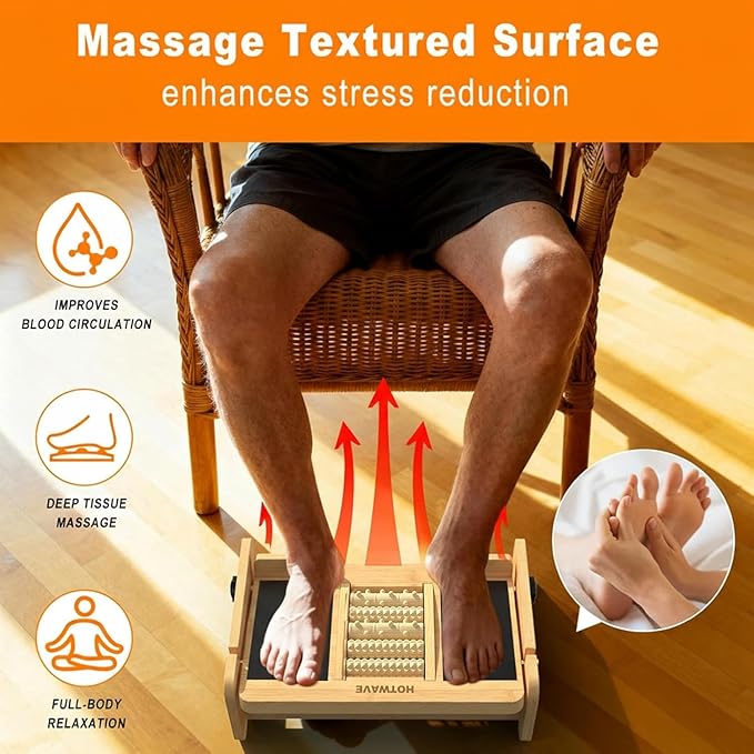 HOTWAVE Adjustable Wooden Slant Board with Foot Roller for Calf Stretching – 350lb Capacity Incline Board for Squats, Balance, Achilles & Leg Stretching, Ankle Physical Therapy Equipment