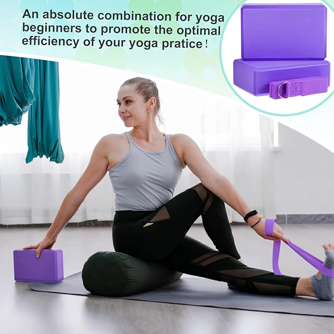 Meooeck 18 Pcs Yoga Blocks and Strap Set Include 12 EVA Foam Yoga Blocks Bulk 9"x6"x3" with 6 Adjustable 8 ft Straps D Ring Non Slip Props for Stretching Pilates Workout Studio Home Gym