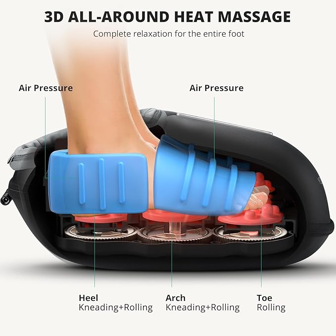 Medcursor Foot Massager with Heat - Shiatsu Feet Massage Machine Delivers Relief for Tired Muscles & Plantar, Deep Kneading Therapy, Multi-Level Settings for Home, Office Use, Size up to 13"