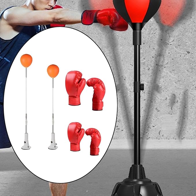 Punching Bag, Height Adjustable Boxing Set with Stand, Boxing Reaction Ball, Speed Bag Punching Equipment for MMA Home Gym Workout Fitness