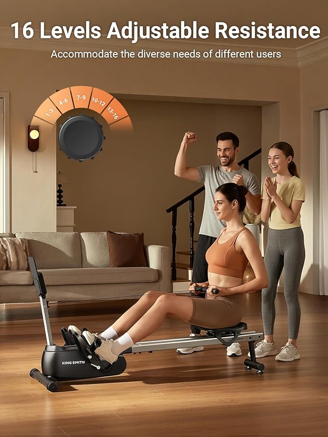 KINGSMITH Rowing Machines for Home Foldable, Compact Row Machine, 400LB & 350LB Weight Capacity, Folding Rower Machine with Adjustable Resistance, Data Monitor, App Supported