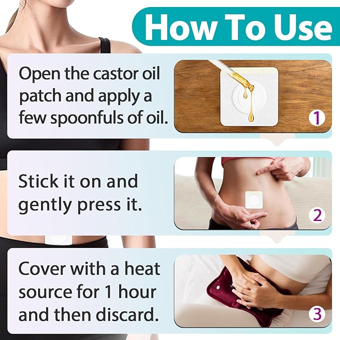 125 Pcs Castor Oil Patches for Belly Button, Self-Adhesive Disposable Castor Oil Pack Wrap with Cotton, Highly Absorbent Core, Breathable and Soft (Patch Only (Oil Not Included))