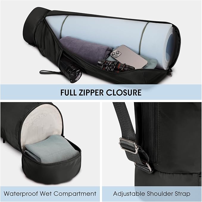 sportsnew Yoga Mat Bag, Full Zip Cargo Yoga Mat Carrier Bag with Drawstring Water Bottle Pocket and Bottom Wet Pocket, Exercise Yoga Mat Carrier Holder Multi-Functional Storage Bag Patent Pending