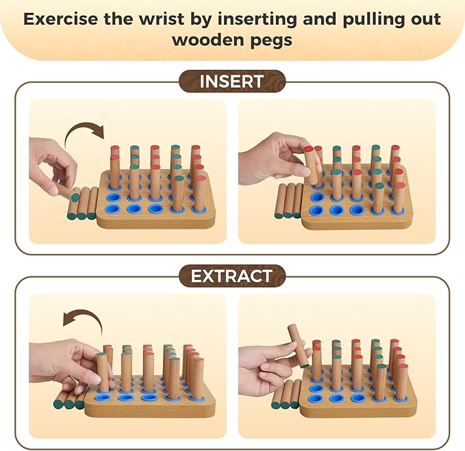 Stroke Training Equipment/Solid Wood Peg Board/Hand-Eye Coordination Trainer Designed for Elderly and Hemiplegia Patients to Improve Finger Flexibility Through Exercise
