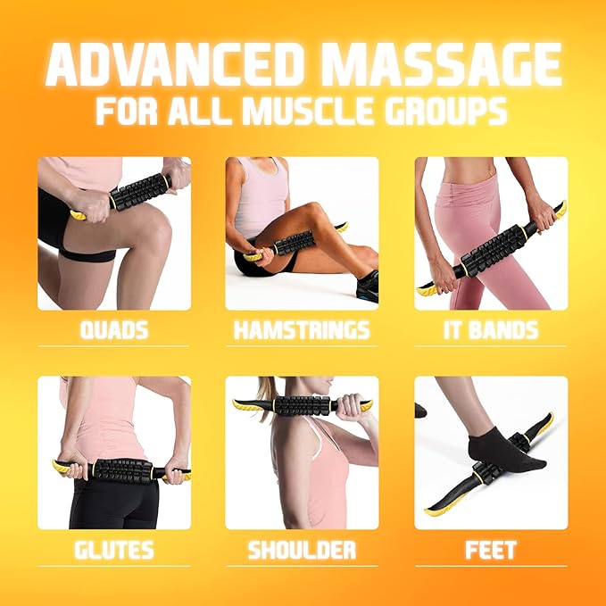 Yes4All, Premium Muscle Roller Stick/Combo With Foam Roller 24" For Everyone - Advanced Massage Roller For Relief Muscle Soreness With Trigger Points, Travel Size, 4 Wheels