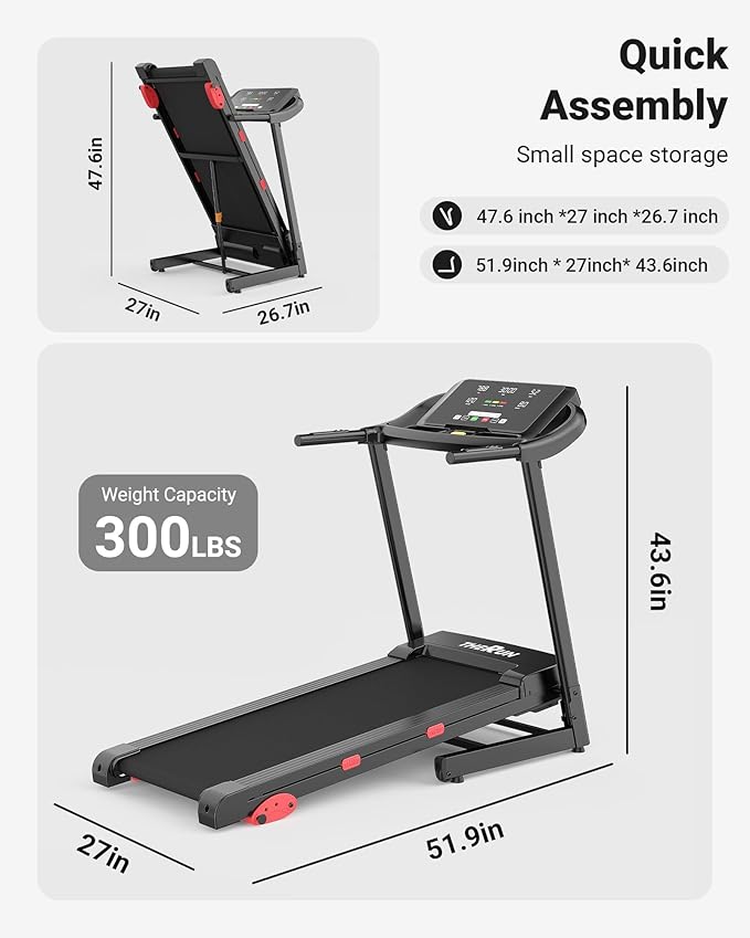 THERUN Incline Treadmill, 0-12% Incline Treadmill for Running and Walking, 300 lbs Weight Capacity, Wide Belt,3.0HP,18" LED Screen, 2 Layers Shock-Absorbing Red