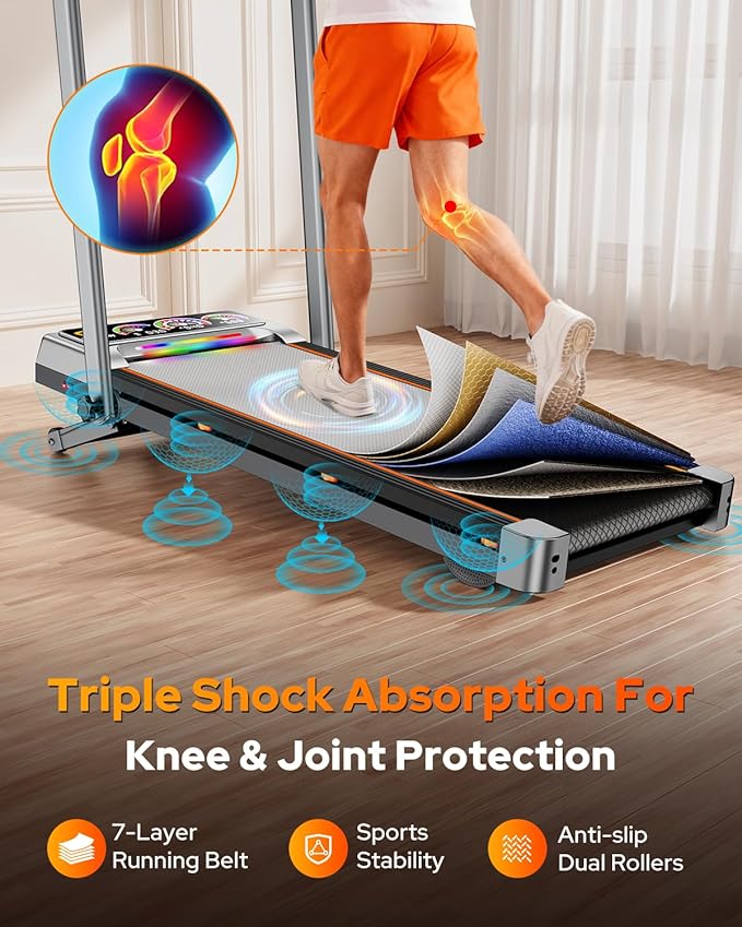 Walking Pad with 15% 12-Level Auto Incline & Handle Bar, Trisomy 3.5HP Foldable Under Desk Treadmill, 450 LBS Capacity Treadmills for Home Hiking with UI Screen, Bluetooth Speaker, Remote, RGB Light