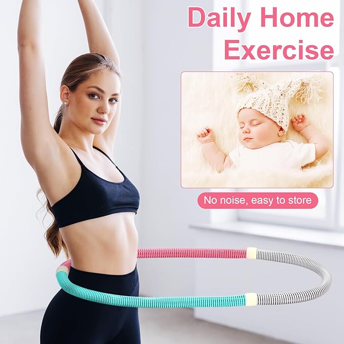 4 Pack 3 lb Weighted Soft Spring Fitness Hoop for Adults, Plus Size Quiet Weighted Fitness Hoop Heavy-Duty Foldable Portable Exercise Ring for Training Fat Burning Cardio Pilates Travel