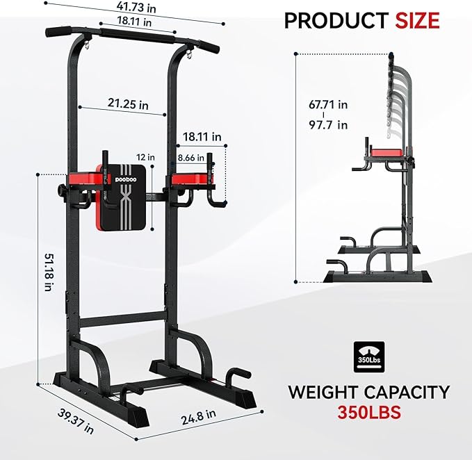 Power Tower Dip Station Pull Up Bar for Fitness Home Gym Workout,Multi-Function Adjustable Height Fitness Strength Training Exercise Equipment,with Power Elastic Ropes