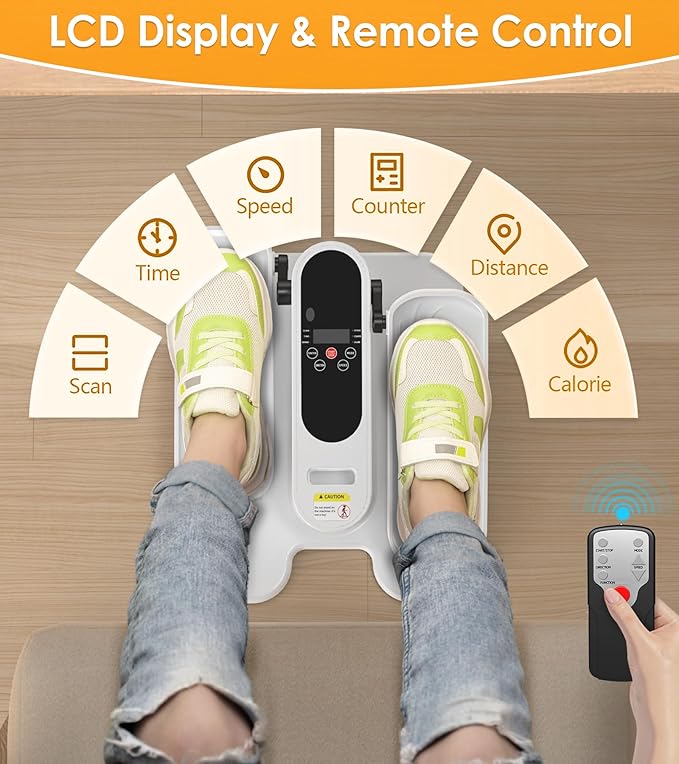 Under Desk Elliptical Machine, Electric Seated Leg Exerciser for Seniors, Adjustable Speed & Low-Impact Design, Quiet Portable Trainer with Remote Control for Home Office
