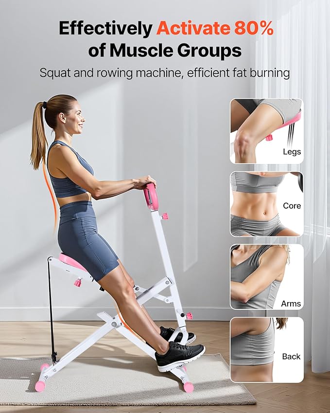 VEVOR Squat Machine, Deep Squat Rowing Machine for Home, Easy Setup & Foldable Exercise Equipment, Glute Trainer Machine with 2/3 High-Strength Resistance Bands, Glutes & Leg Home Workout Machine