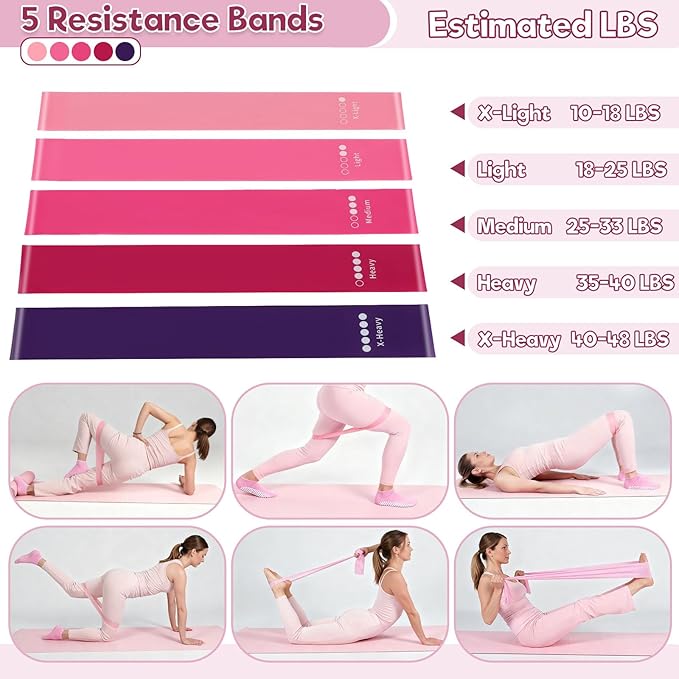 19 Pack Pilates Ring Set for Womem, Home Workout Equipment with 12 inch Magic Circle Pilates Ring and Ball Set, 5 Resistance Bands, Magic Circle, Grip Socks & Accessories for Full Body Toning