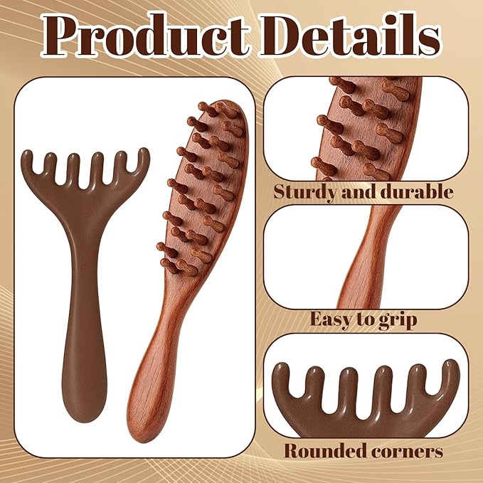 CZFSWT 2PCS Wooden Scalp Massager Set, Scalp Massager Hair Growth, Scalp Massage Tool Suitable for Relaxation, Stress Relief, Travel and Daily Use