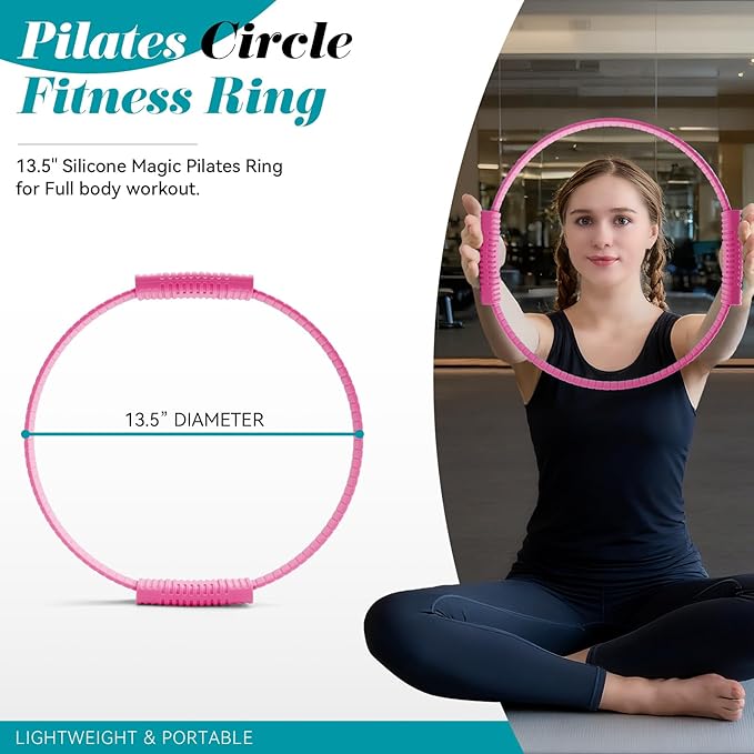Pilates Ring, Silicone Magic Pilates Rings, Lightweight & Durable Flexible Fitness Circle Exercise Equipment for Toning Arms, Thighs,Legs, Core,Yoga & Physical Therapy