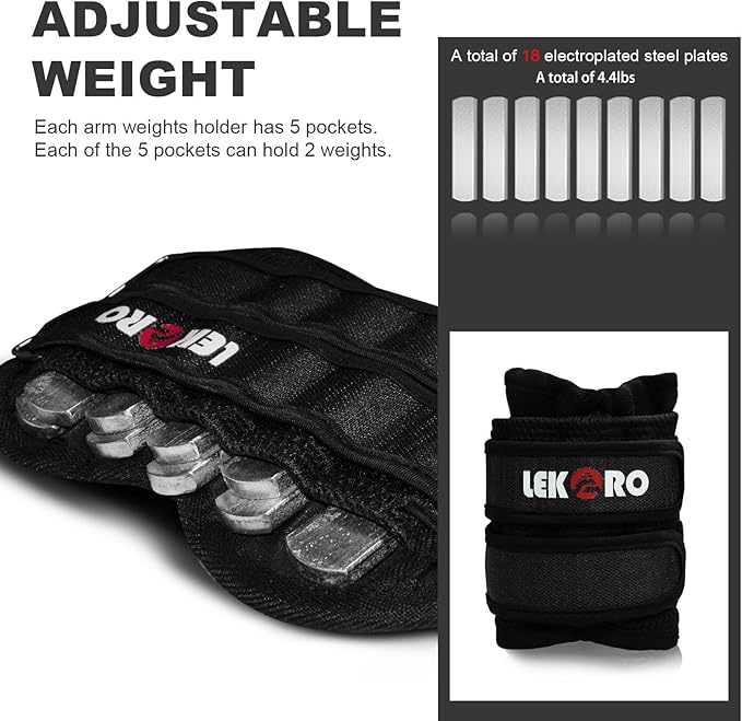 Ankle Weights Wrist Weights for Men Women, 1 Pair Adjustable Removable Steel Weighted Plates Arm Leg Weights for Walking Running Pilates, Fitness Weights