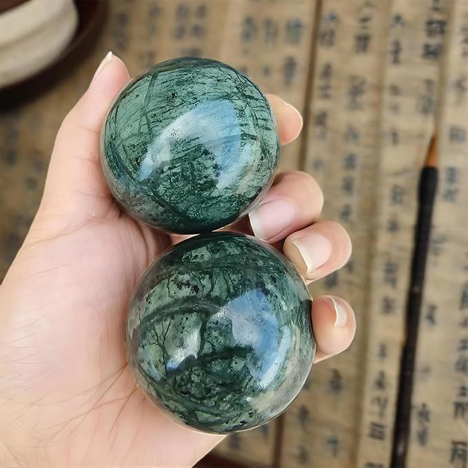 Traditional Chinese Baoding Balls, Marble Health Exercise Stress Relief Balls, Dark Green, 2-Piece Set (Dark Green, Medium-1.57")