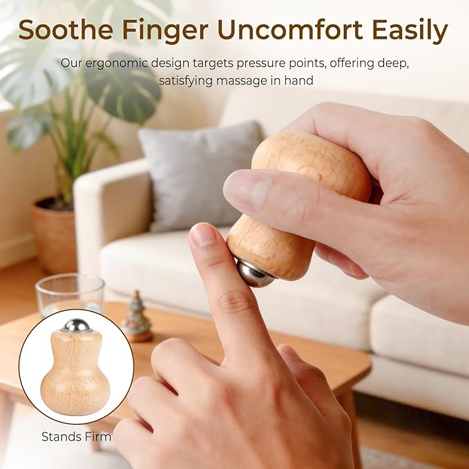 2 Pack Wooden Handheld Lymphatic Massager with Multi Ball and Finger Ball Rollers, Featuring Smooth 304 Stainless Steel Balls for Body Contouring, Cellulite, Circulation and Muscle Relief