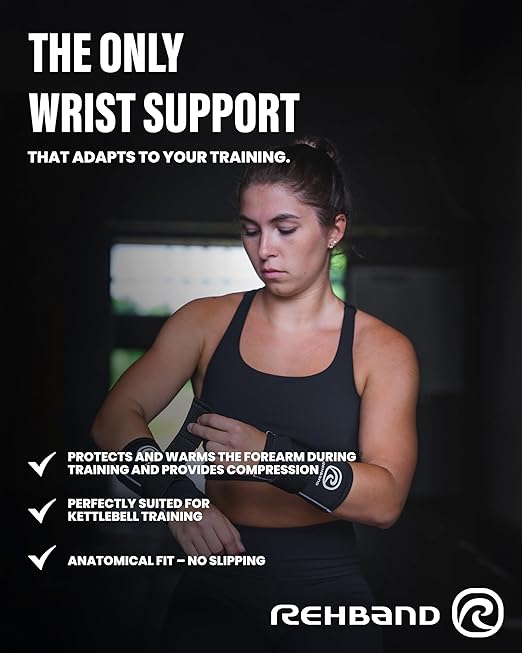 Rehband RX Wrist Support Power Max, 3-in-1 Neoprene Sleeve + Wrap for Strength Training, Protects during Kettlebell Training, stabilizes wrist, forearm protection, Colour:Arctic/White, Size:Medium