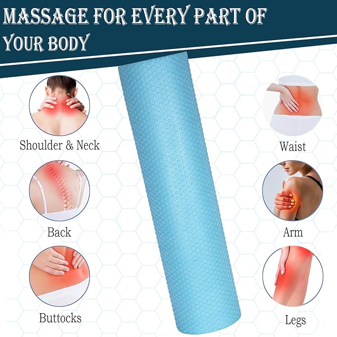 35“ High Density Fitness Foam Roller, Super Soft Round PE Foam Roller Exercises Yoga, Stretching, Deep Tissue&Muscle Recovery Relieves Muscle Pain, Improves Mobility & Circulation (Blue)