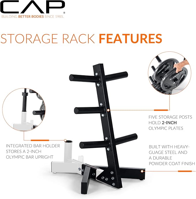 Cap Barbell Olympic Plate Tree Storage Rack, Multiple Colors