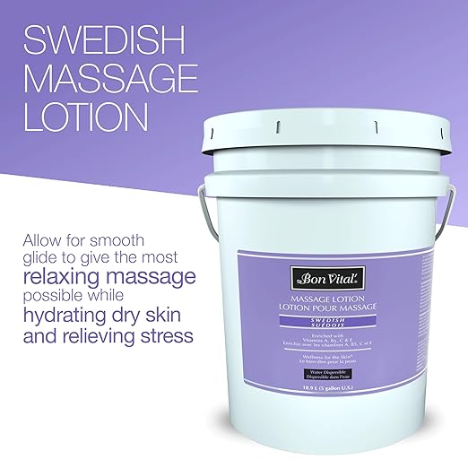 Bon Vital' Swedish Massage Lotion, 5 Gallon, Certified Organic Ingredients, Non-Greasy Natural Moisturizer, Pump-Compatible Bulk Size for Massage Therapy, Earth-Friendly Professional Spa Lotion