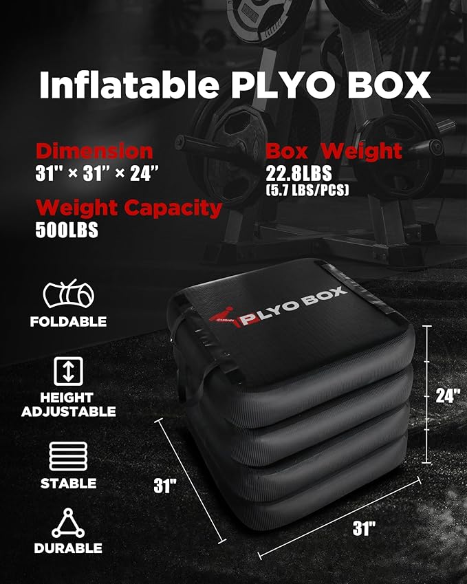 Highpi Inflatable Plyo Box/Plyometric Box Stackable Jump Box Set of Four Training Equipment for Jumping Exercise, Workout, Crossfit 31''x31''x24''