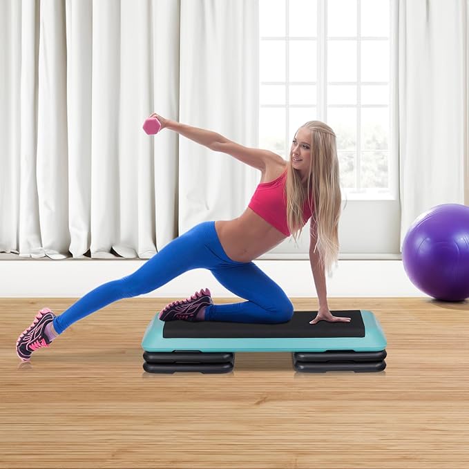43 Inches Aerobic Step Platform 3 Levels Adjustable Aerobic Stepper with 4 Extra Risers and Anti Slip Surface, Exercise Training Workout Equipment for Home&Gym Cardio Strength & Training