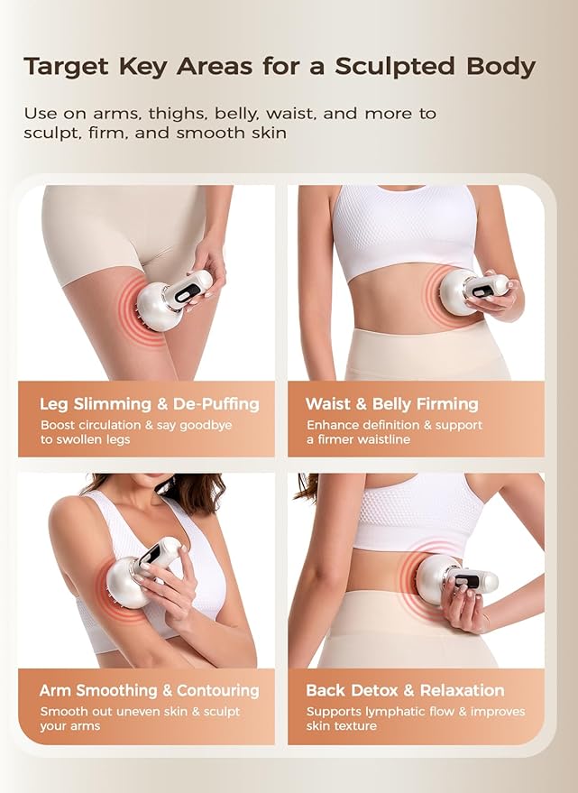 Lymphatic Drainage Massager & Anti Cellulite Massage Tool, for Legs, Arms & Belly, Body,Helps Reduce Stretch Marks & Cellulite,with Microcurrent, Light Heat & Vibration