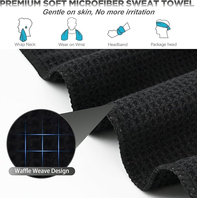 Microfiber Gym Towels for Working Out, Quickly Dry Yoga Towels for Men & Women Tennis, 16 Inch x 27 Inch, 3Pack - 16 * 27Inch, Black