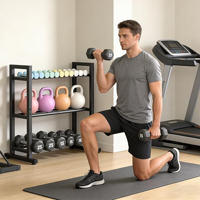 Dumbbell Rack Weight Rack Dumbbell Rack Stand Only 3 Tier Weight Storage Racks Adjustable Width Weight Storage Organizer for Home Gym Up to 450 lb Capacity (Dumbbells Not Included)