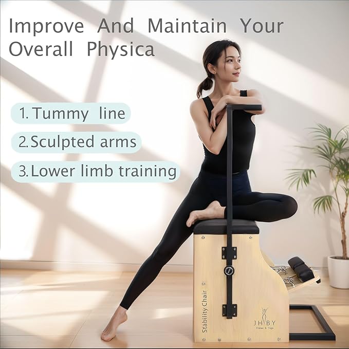 Pilates Chair, Home Pilates Chair, Pilates Chair for Home Workouts, Sturdy Metal Frame (Black Frame Black Cushion)