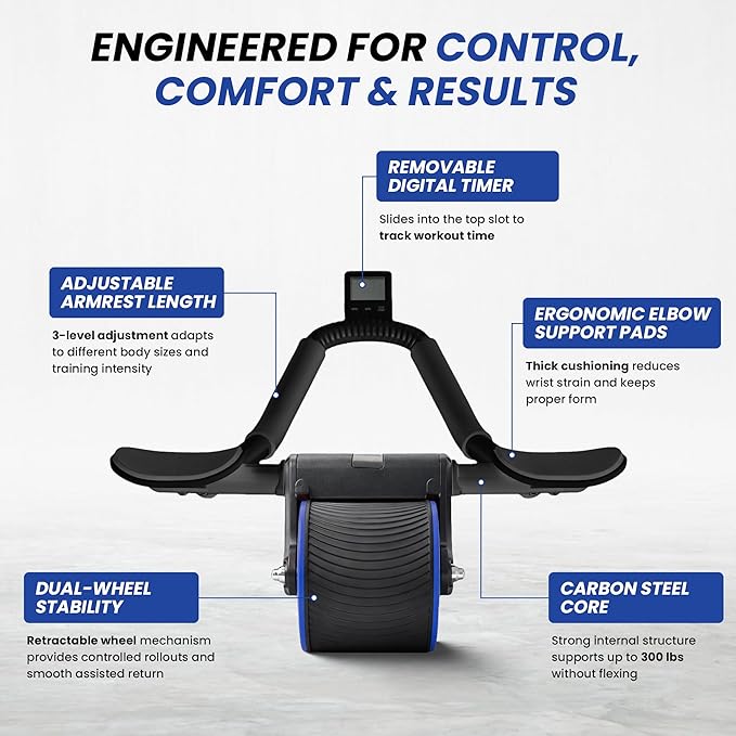 AB Roller for Men & Women – Core Strength Training Wheel Set with Elbow Support & 2 Knee Pads – Abdominal Exercise Roller for Core Stability, Belly Fat Reduction, and Total Body Workout Equipment