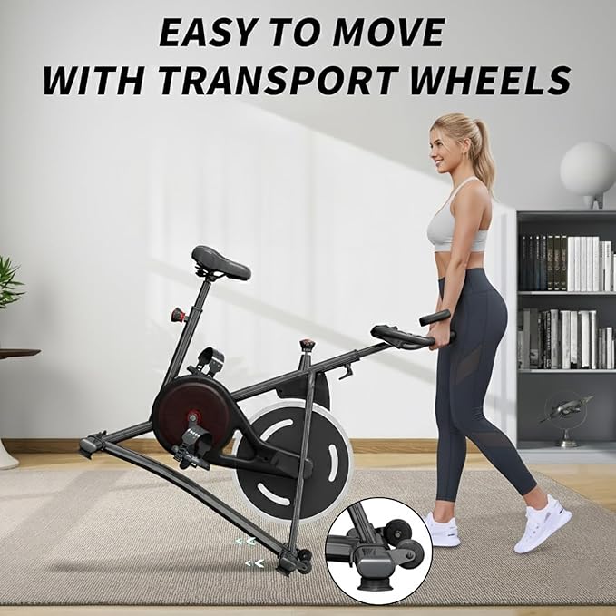Exercise Bike with Exclusive Heart Rate Sensor and APP Sync, Stationary Bikes for Home with Continuously Variable Resistance, Compact Indoor Cycling Bike with Tablet Mount