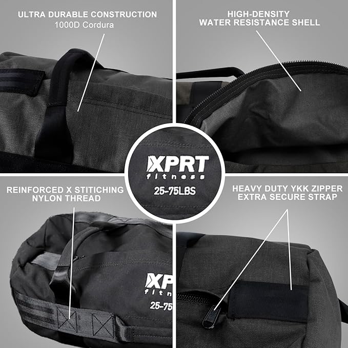 XPRT Fitness Workout Sandbag for Heavy Duty Workout Cross Training 7 Multi-positional Handles - Color Army Green/Black/Camo