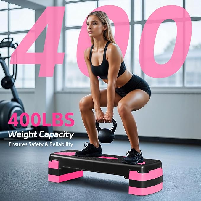 HomGarden Adjustable Workout Aerobic Stepper in Fitness & Exercise Step Platform Trainer Stepper w/Risers Adjust 4"-6''-8''