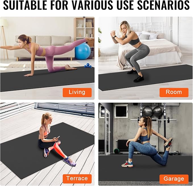 VEVOR Large Exercise Mat, 12'x6'/10'x6'/9'x6'/8'x6'/8'x5'/7'x5'/6'x4' (7mm) Extra Thick, Non Slip High Density Premium Workout Mat, Exercise Yoga Mat for Men & Women, Fitness & Exercise Mat with Bag & Carry Strap, for All Types of Home Yoga, Pilate & F...