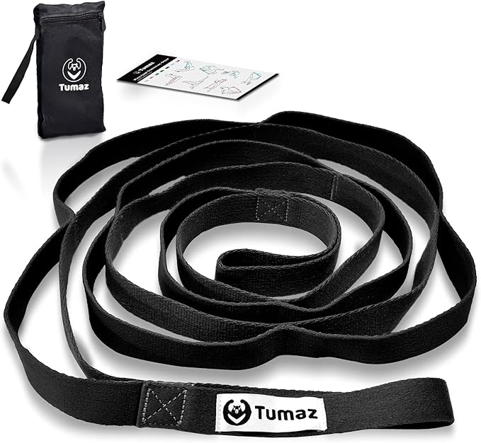 Tumaz Stretching Strap - 10 Loops & Non-Elastic Yoga Strap - Perfect Home Workout Stretch Strap for Physical Therapy, Yoga, Pilates, Flexibility