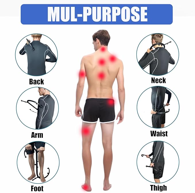 Trigger Point Massager & Back Cane- Deep Tissue Back Massage Tool for Muscle Knot Pain Relief (Back, Neck, Shoulder, Legs & Feet), Handheld Self Massage Cane with S-Shaped Dual-Section Design(Black)