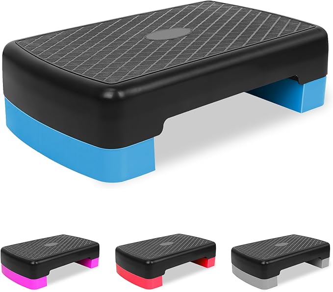 18'' Adjustable Aerobic Step Platform, Adjustable Fitness 4-6in Exercise Stepper Workout with 2 Risers, Aerobics Stepper Workout Stepper for Home Gym Cardio Strength & Training