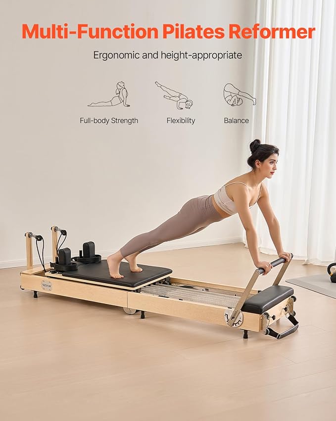 VEVOR Pilates Reformer Machine, Pilates Workout Equipment for Home Gym Studio Use, Pilates Reformer with Sitting Box and Jumpboard，fit for Beginners & Advanced Users