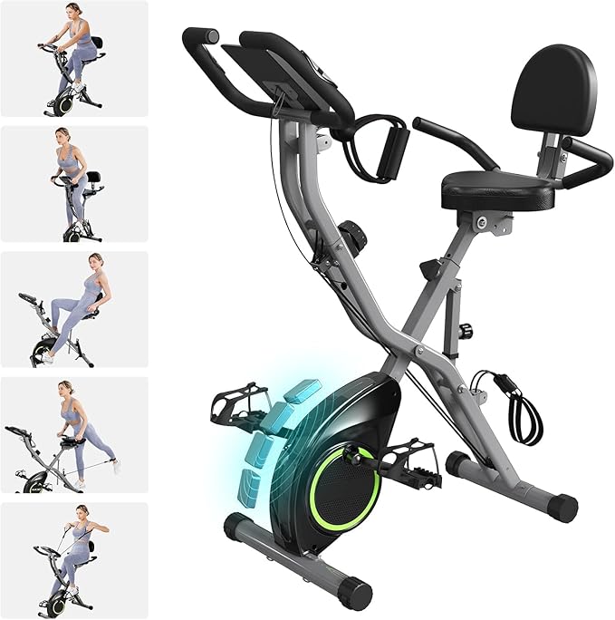 Foldable Exercise Bike Stationary Bikes for Home, 5 IN 1 Indoor Workout Bike for Seniors, with 16-Level Quiet Magnetic Resistance, 6.6 LBS Flywheel and 300LBS Capacity, 2025 Designed 817 X-bike Black