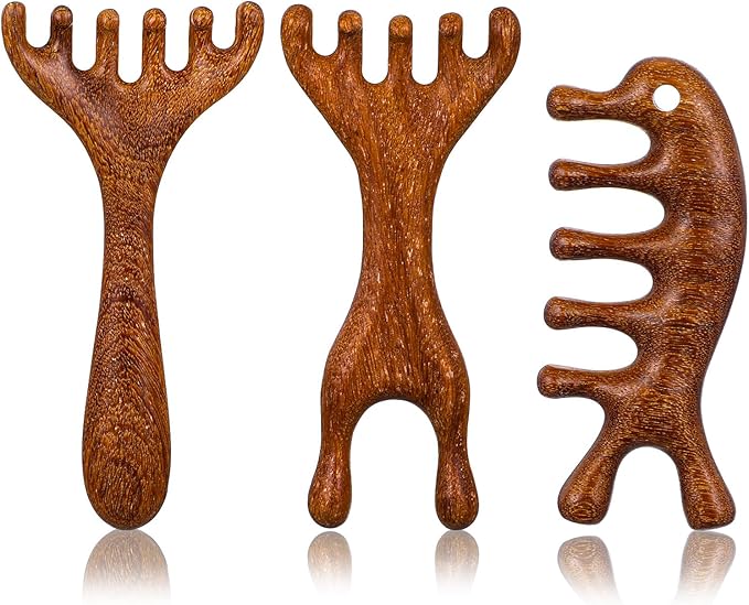 3 Pcs Wooden Scalp Massager,Five Touch Therapy Combs,Sandalwood Gua Sha Comb,Hair Massager Scalp Stress Relax,Protable Head Scratcher Manual Scalps Massagers,Wooden Wide Tooth Comb For Women, Men