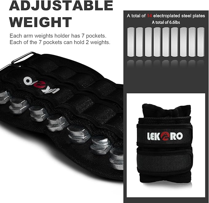 Ankle Weights Wrist Weights for Men Women, 1 Pair Adjustable Removable Steel Weighted Plates Arm Leg Weights for Walking Running Pilates, Fitness Weights